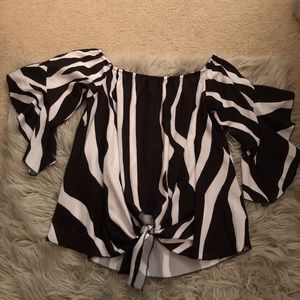 Black and white stripped off the shoulder shirt